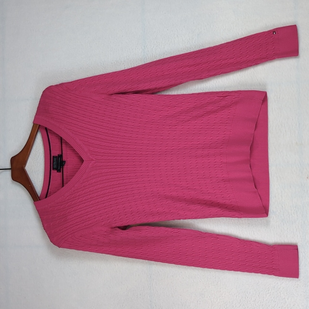 Tommy Hilfiger Pink Pima Cotton Cableknit Slim Fit Sweater L